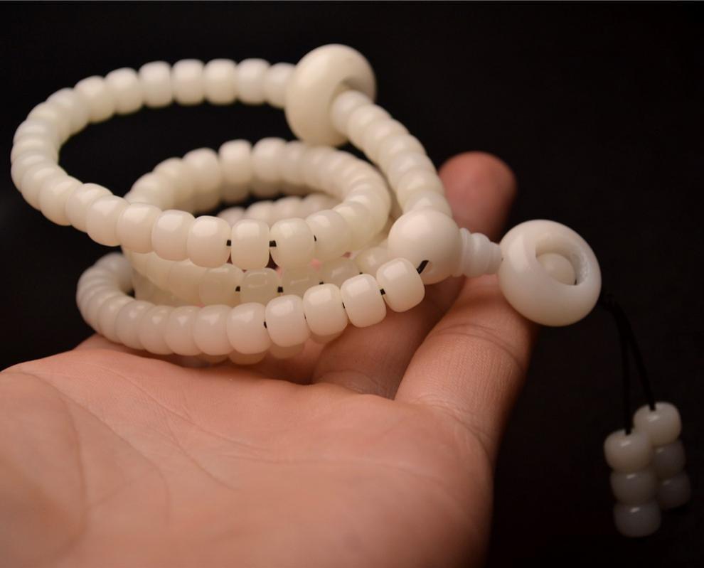 饰品白菩提根手串108颗白玉菩提根手链 桶珠7*9mm厂家批发