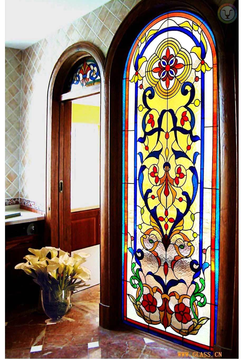 工艺术钢化玻璃彩色教堂弯钢会所别墅推拉移门窗专业工厂定做定制