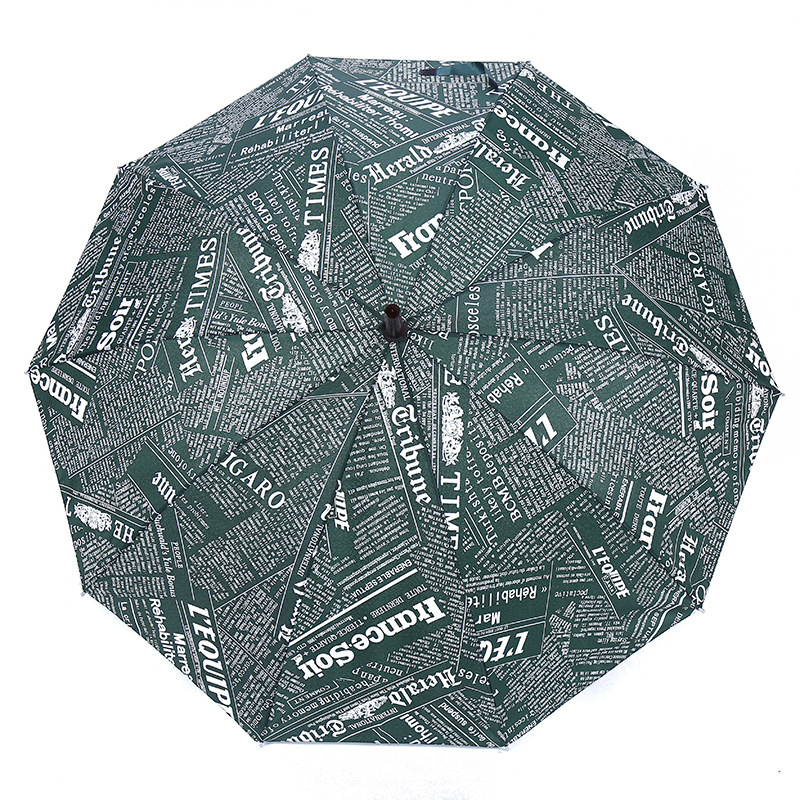 New Retro Printed Umbrella Flower Cloth Curved Handle Straight Umbrella 10 Bone Windproof Rain Dual Use Long Handle Umbrella Wholesale