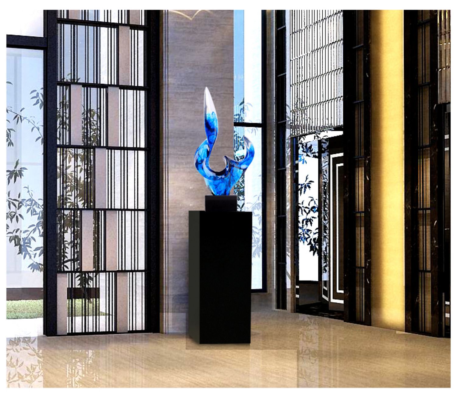 大理石落地简约现代雕塑底座定制酒店会所样板房工艺品摆件展示台