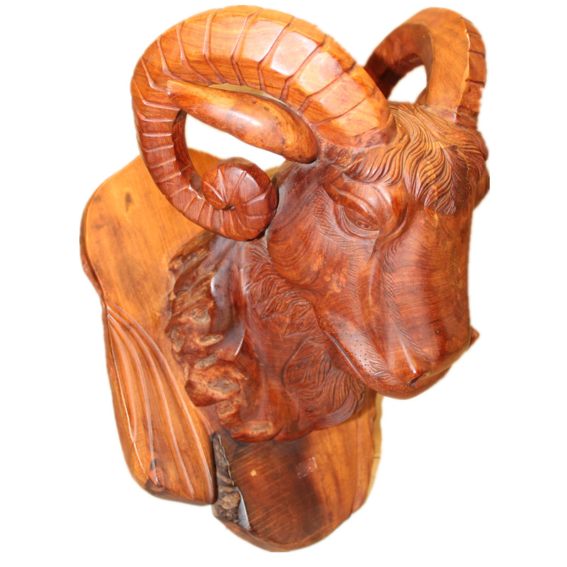 生肖羊根雕缅甸花梨木领头羊雕刻 山羊木雕家居挂件红木工艺品