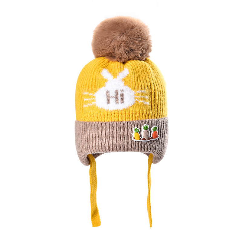 Hat Autumn and Winter New Woolen Cap Boys and Girls Baby Children Hat Fur Ball Knitted Earflaps Cap Thickened Warm Hat Cartoon