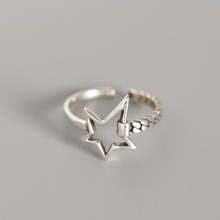 韩国东大门s925镀银复古做旧戒指几何冷淡风五角星个性时尚戒指女