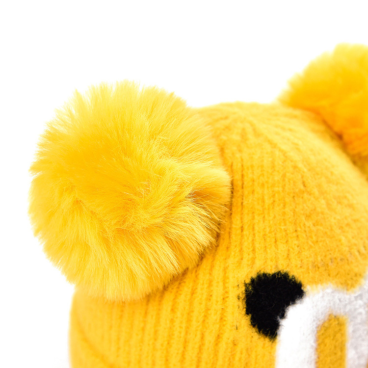 Fur Ball Knitted Earflaps Cap Thickened Warm Hat Cartoon Hat Autumn and Winter New Woolen Cap Male and Female Baby Children Hat