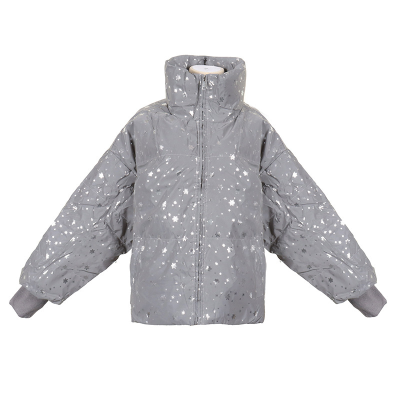 2020秋冬新款羽绒服女短款雪花个性炫彩反光防寒面包服羽绒服女