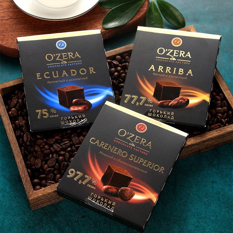 俄罗斯进口奥焦雷 97.7% 77.7% 75% 方块巧克力 独立包装90g