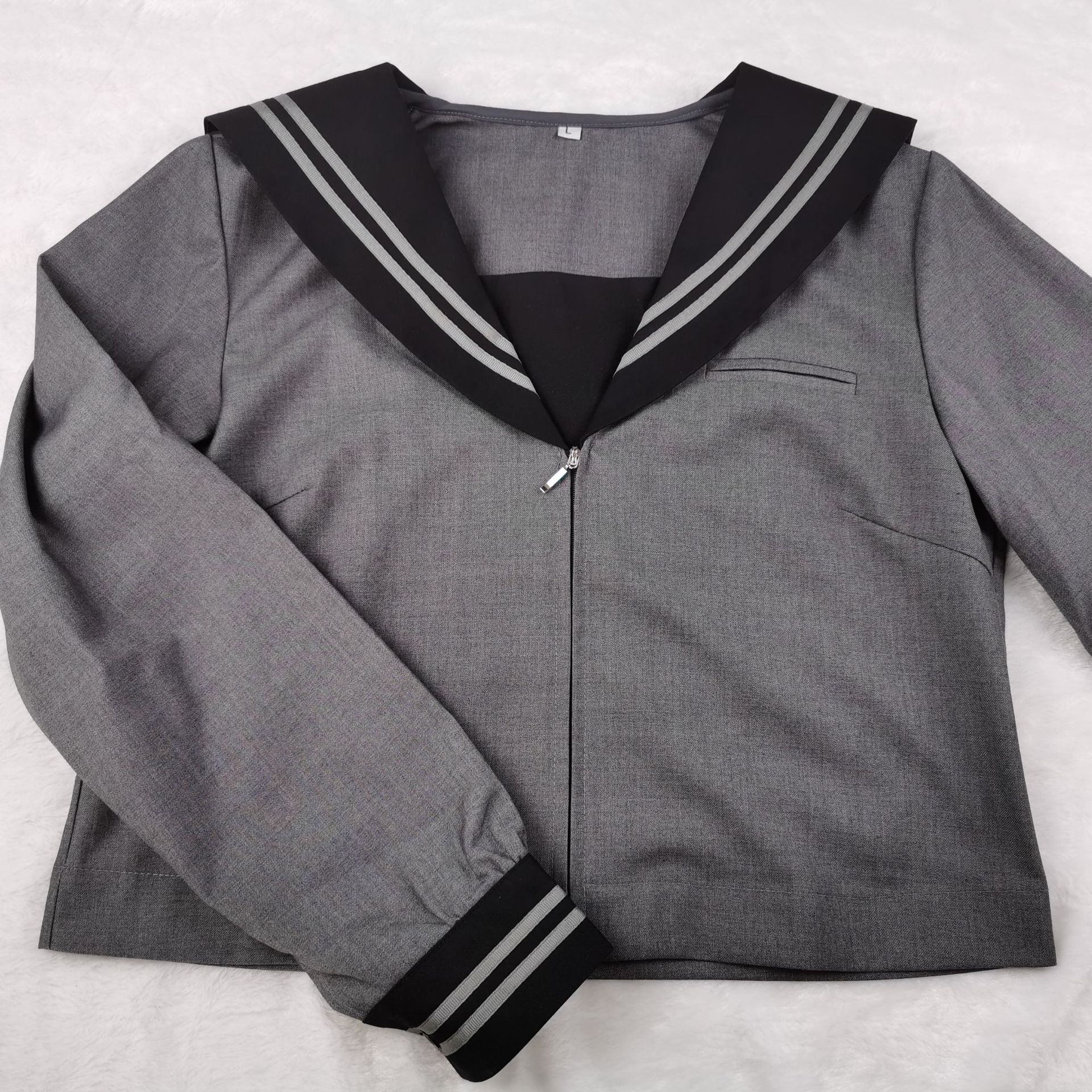 精品哔叽/tr 基础款水手服上衣 黑领灰底白二本 长袖