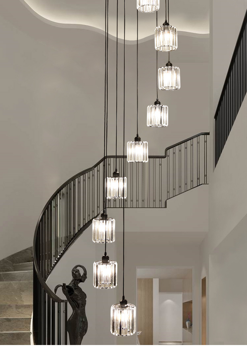 定制楼梯吊灯长吊灯欧式复式楼客厅大吊灯客厅灯水晶吊灯楼梯灯