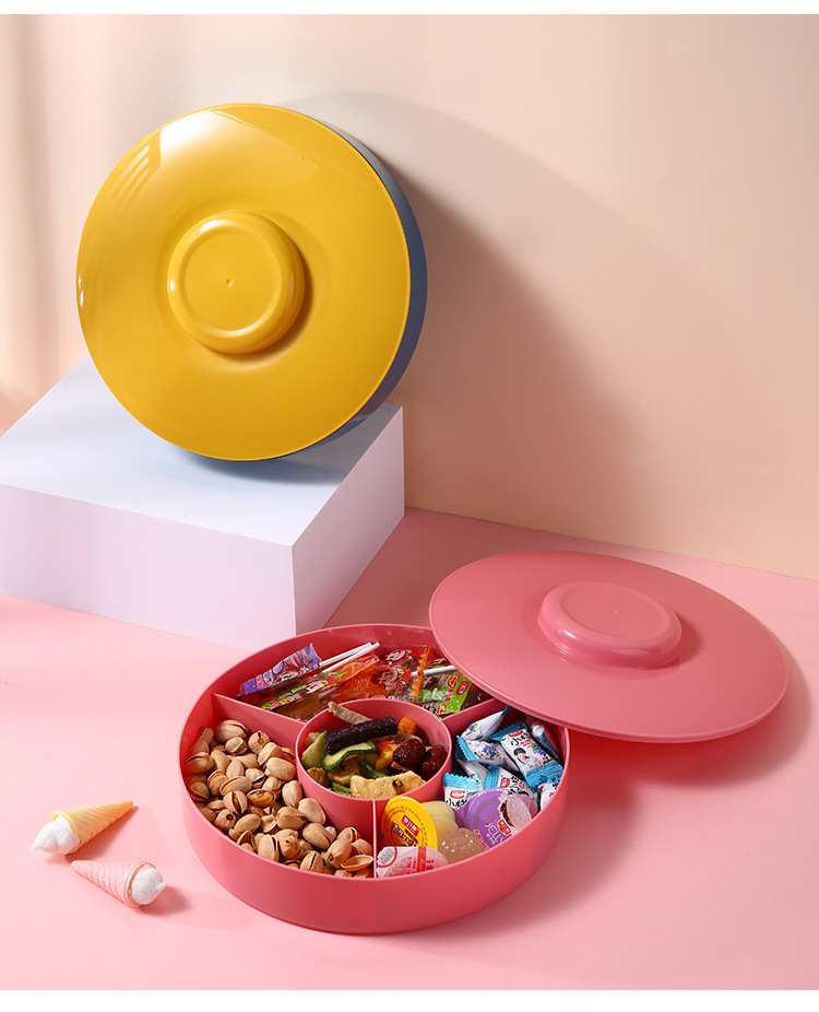 创意零食收纳盒旋转糖果盘干果盘带盖喜庆圣诞糖果盒水果盘瓜子