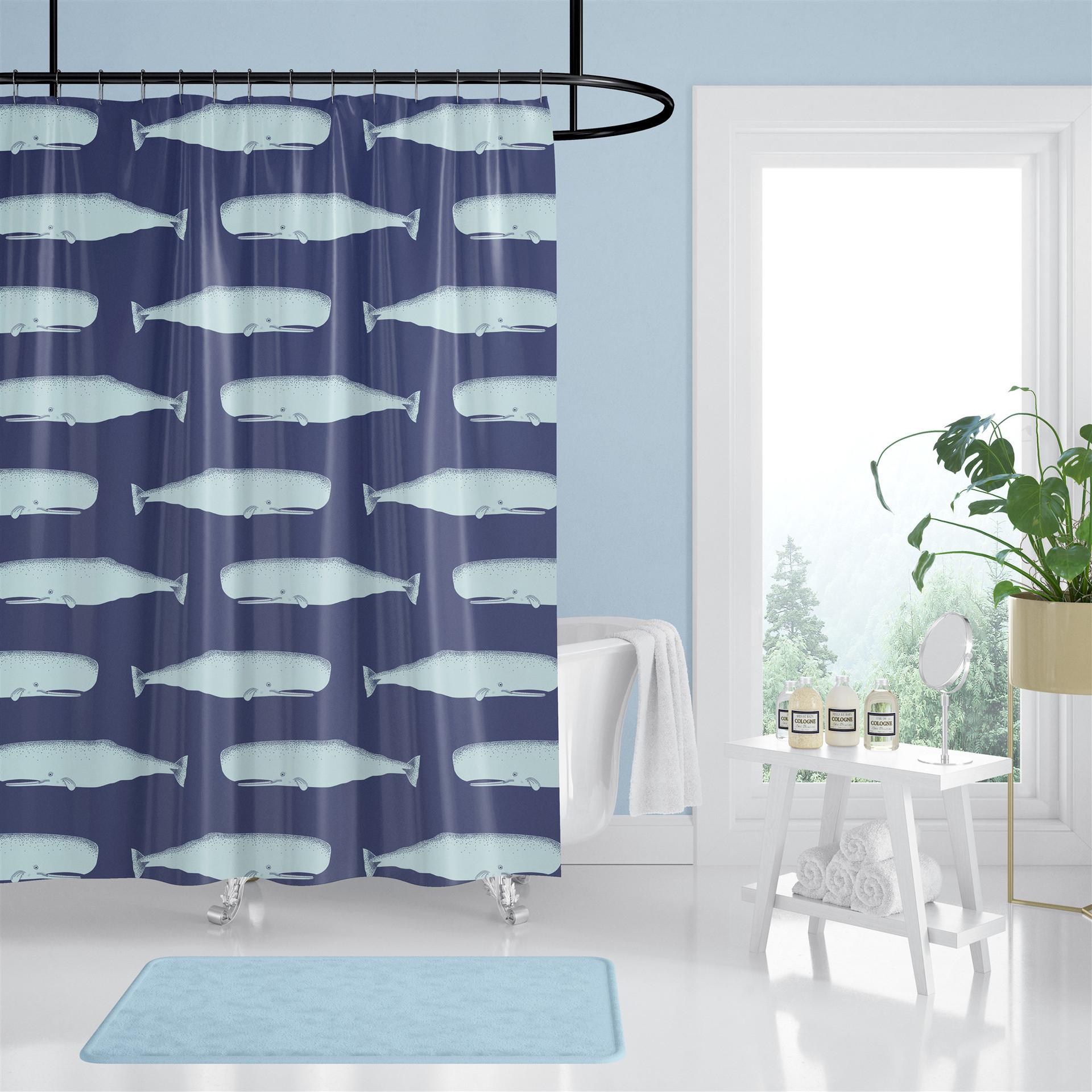 跨境浴帘卡通动物图案3d数码印花卫生间浴室帘子隔断来图定制