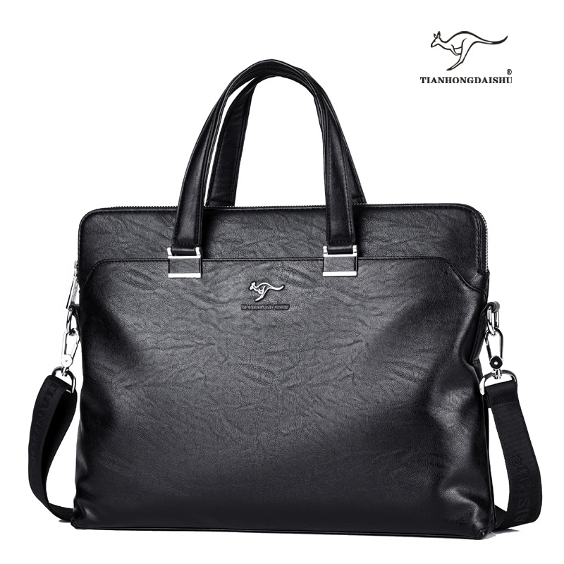 天弘袋鼠男包男士包包手提包手拿商务单肩包休闲挎包牛皮公文包男
