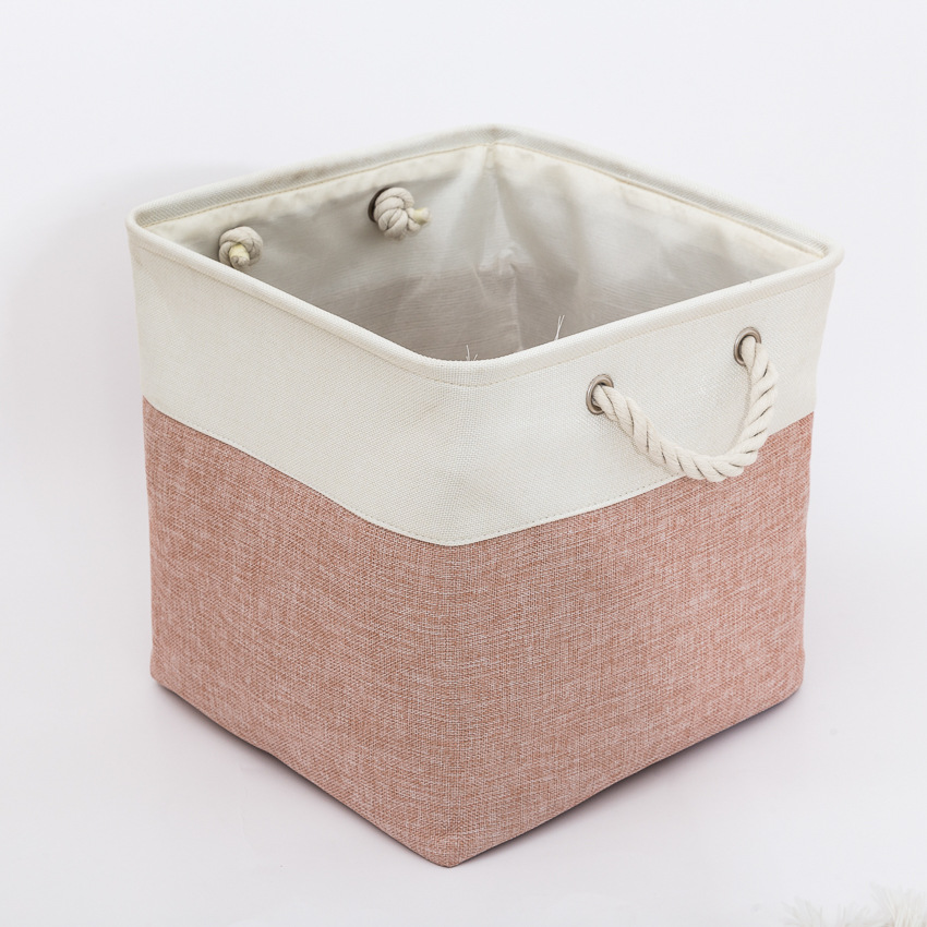 Linen Stitching Foldable Storage Box with Cotton String Handle Toy Storage Basket Daily Necessities Storage Basket