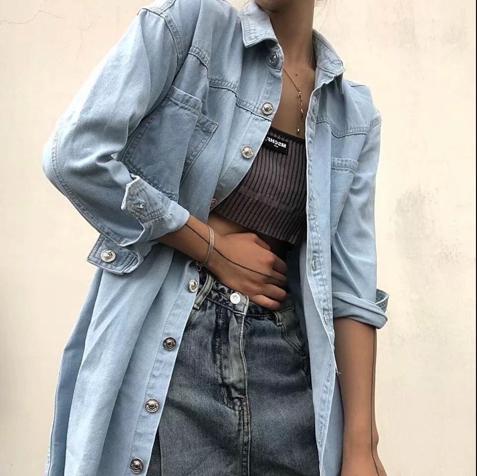 2020秋季新款牛仔衬衫女ins潮 博主街拍欧美潮流宽松百搭牛仔外套