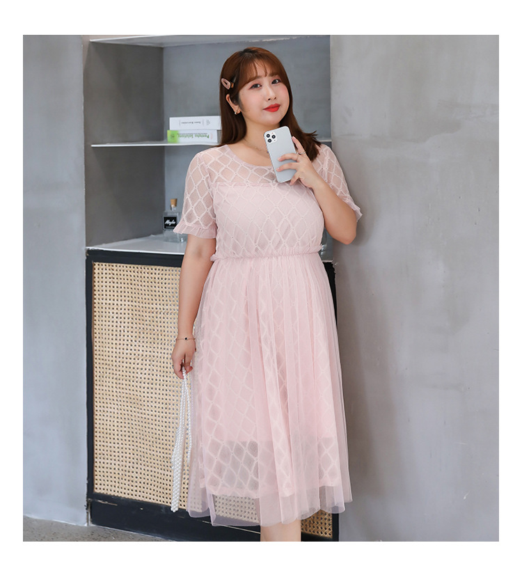 轩辰微胖夏季新品网纱连衣裙 胖妹妹加肥加大仙女裙200斤显瘦2052