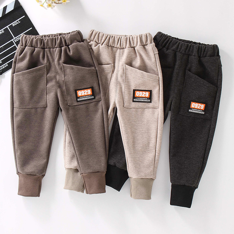 男童裤子中小童男宝宝贴标宽松长裤男孩休闲大口袋单裤子一件代发
