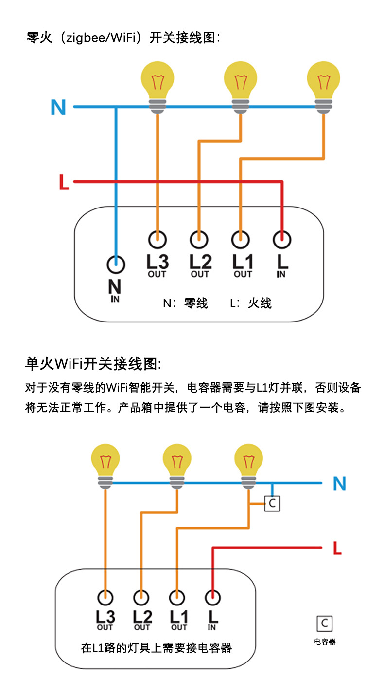 涂鸦zigbee智能磁保持单火零火经典按键开关家用86型家居老房改造