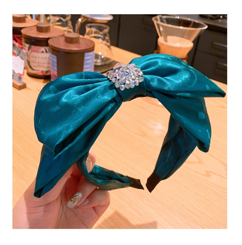 韩国代购 原创定制素色丝绸反光亮面镭射双层大蝴蝶结满钻发箍饰