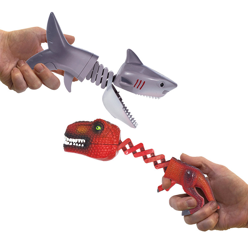 dinosaur shark pecker telescopic spring manipulator clip creative decompression trick children‘s toy birthday gift