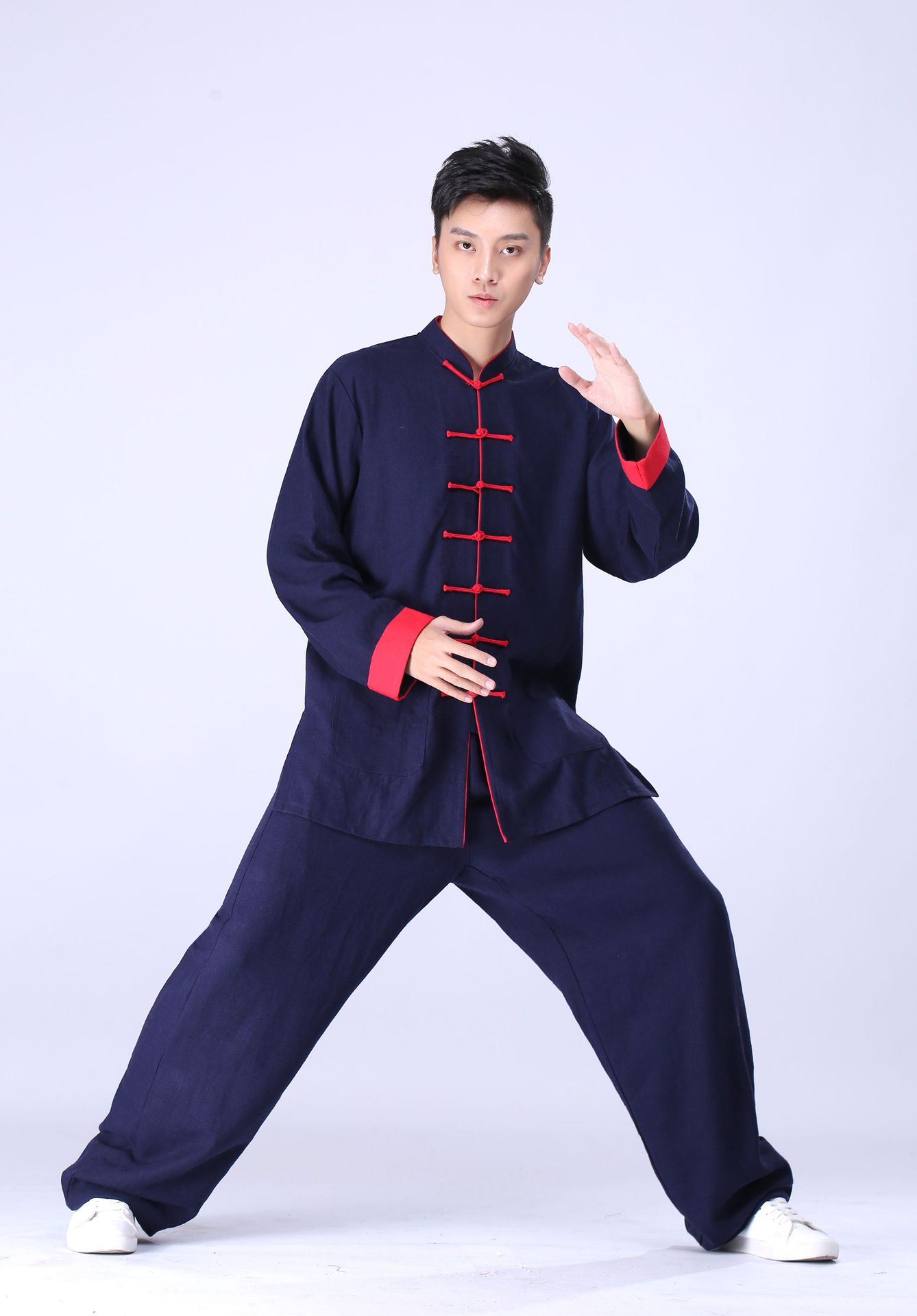 新款棉唐装套装 男士中国风居士服太极服武术服禅修盘扣套装衬衫