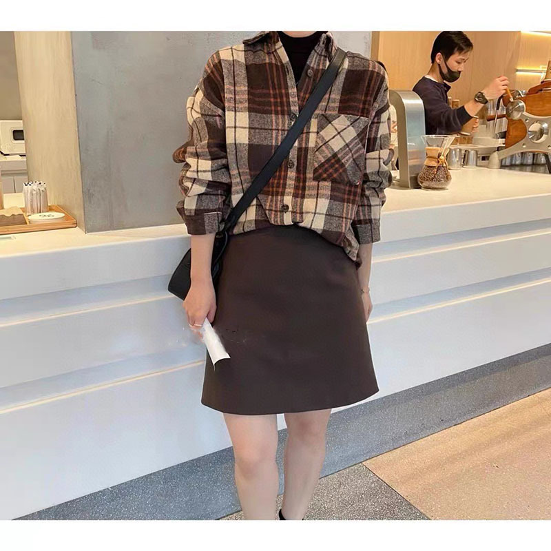 新款 秋冬加绒加厚格子衫女外穿内搭均百搭宽松显瘦格子外套长袖