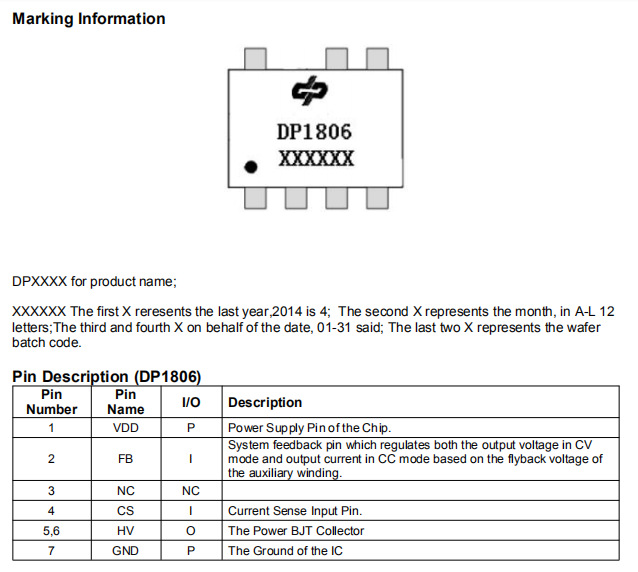 dp1806 原边反馈 充电器6级能效电源转换控制器芯片 sop-7封装