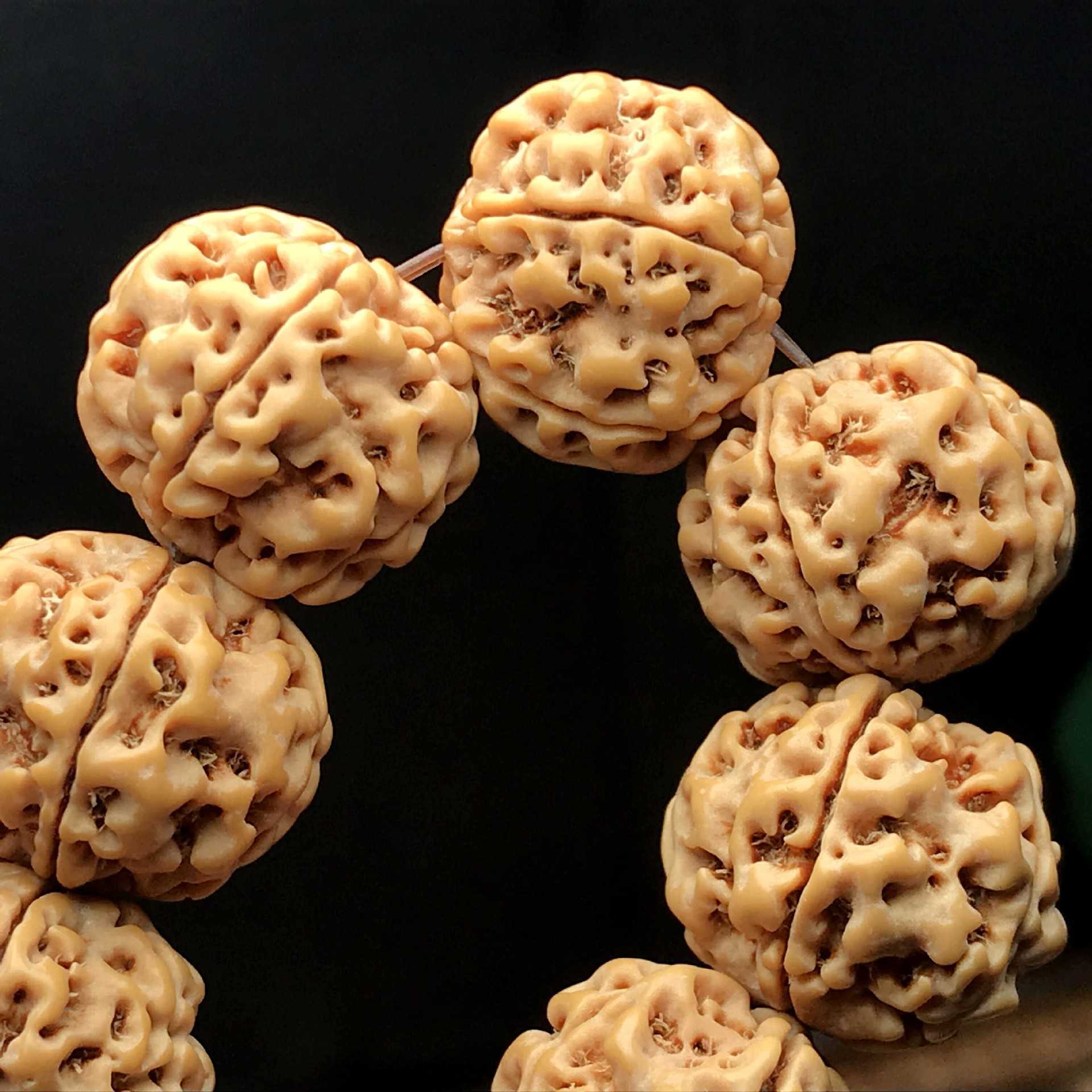 尼泊尔5五瓣姜黄皮矮桩爆肉双龙纹大金刚菩提子原籽手串男士