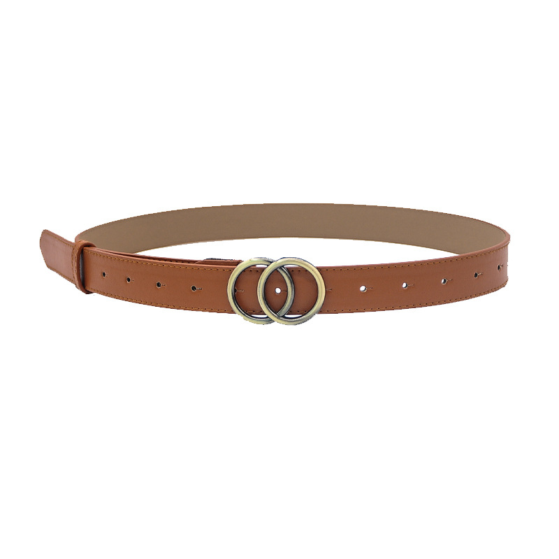 双环复古铜色金色皮带2环重叠圆按扣女学生韩版百搭牛仔裤腰带 女