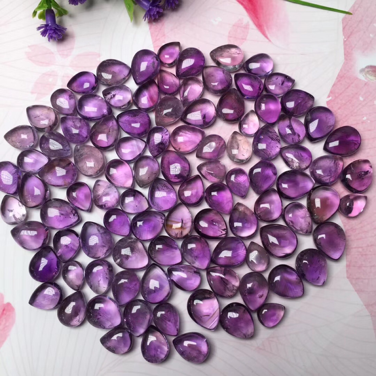 天然紫水晶水滴裸石 可当耳坠 配件 晶体通透 尺寸品质如图