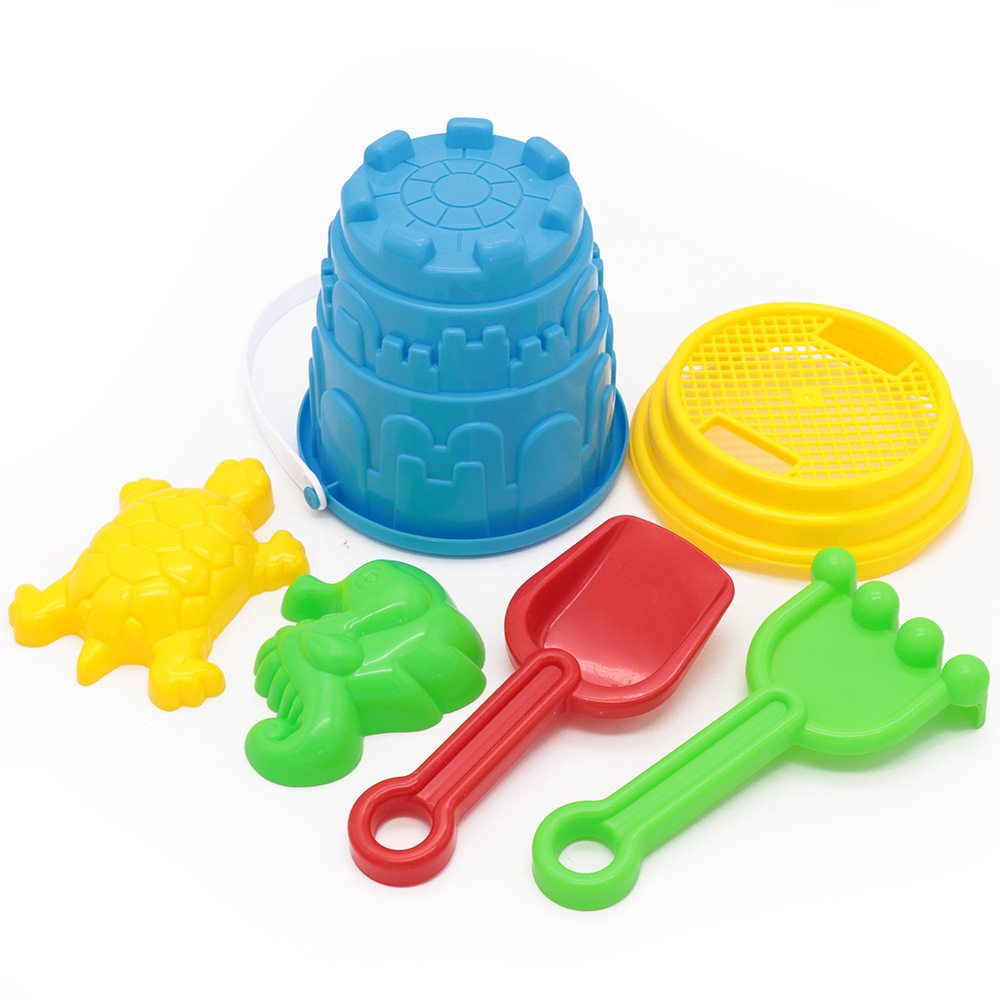 新品热销儿童沙滩戏水玩沙工具6件套桶装沙滩桶夏天戏水小孩玩具