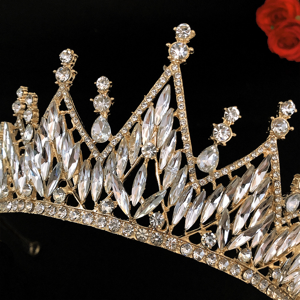 新款白水晶头饰婚纱配饰新娘王冠欧美高档巴洛克公主皇冠厂家直销