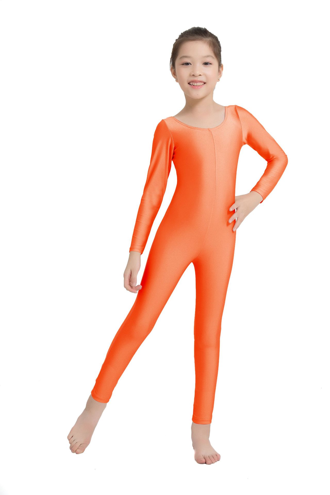 跨境儿童舞蹈服高弹力运动紧身套装长袖连体衣女孩练功服体操服