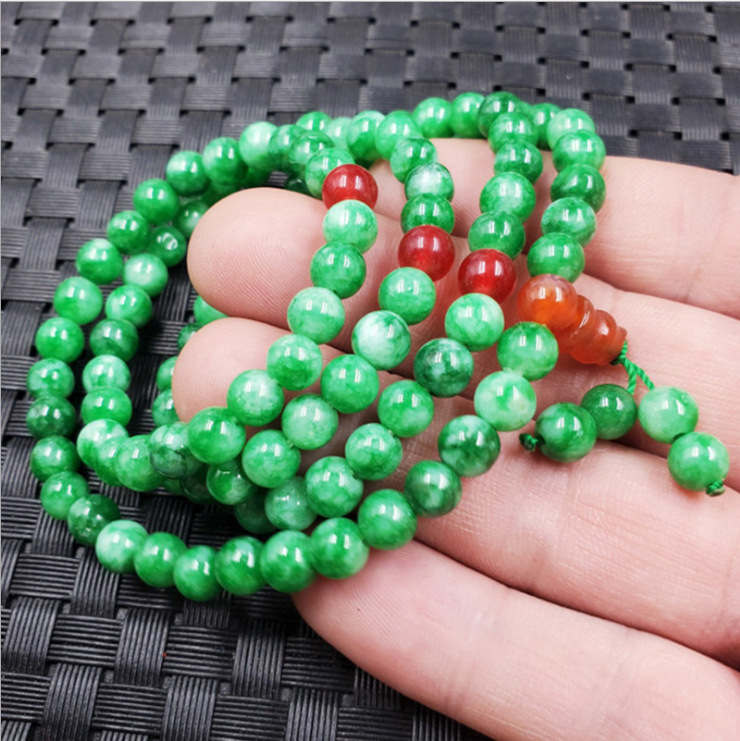 玉石干青翡翠108颗手串 阳绿色6毫米8毫米圆珠手链男女多圈玉手串