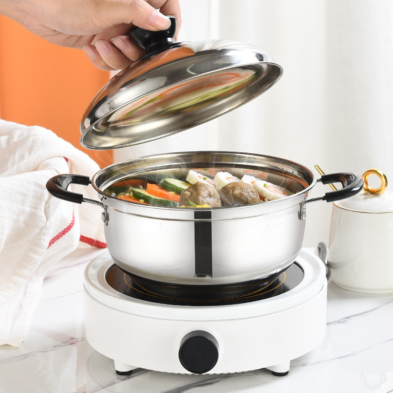 不锈钢韩式多用泡面锅拉面锅煮面锅加厚弧形双耳锅礼品礼品锅批发