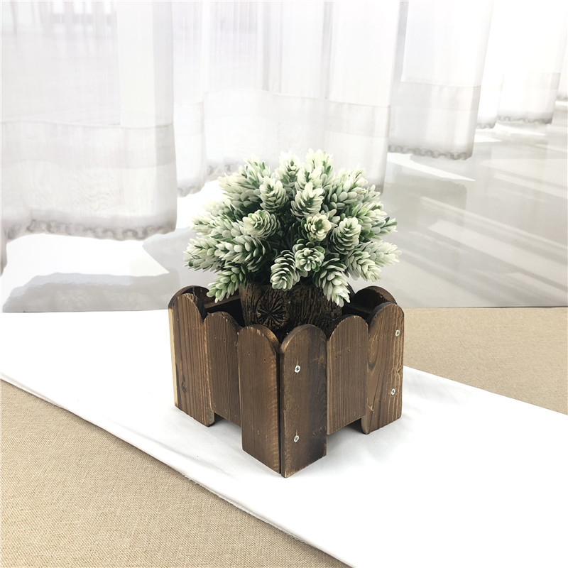 盆栽植物花盆长方形木栅栏假花田园风格木质办公室室内创意花盆