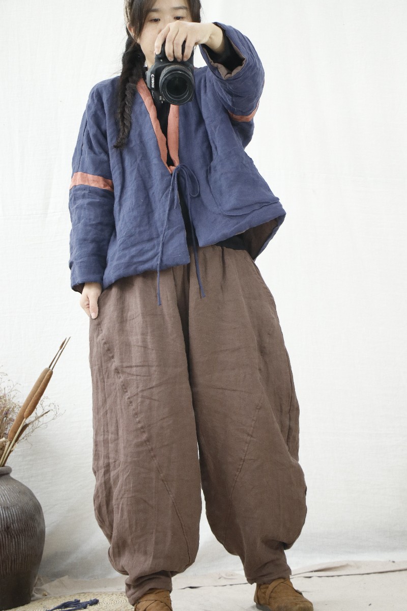 原创亚麻棉裤宽松休闲萝卜裤夹棉保暖棉裤2080-阿里巴巴