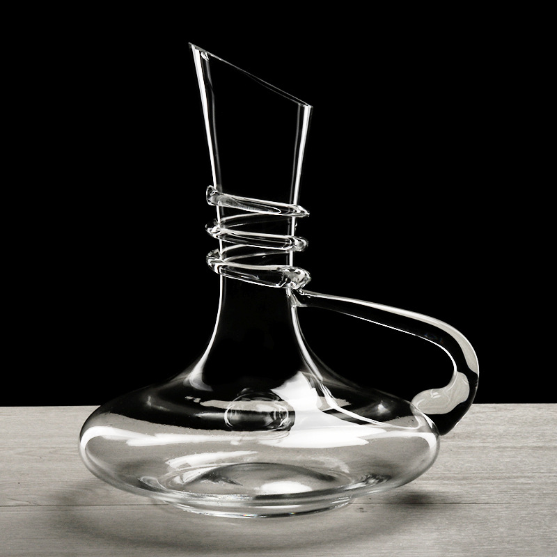 手工水晶玻璃黑丝白丝红酒醒酒器斜口带把分酒倒酒器欧式个性快速