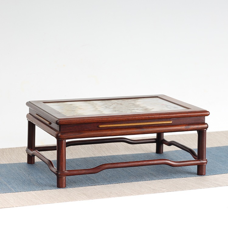 实木底座大红酸枝镶大理石炕几桌小茶几底座云石长方方台盆景架花