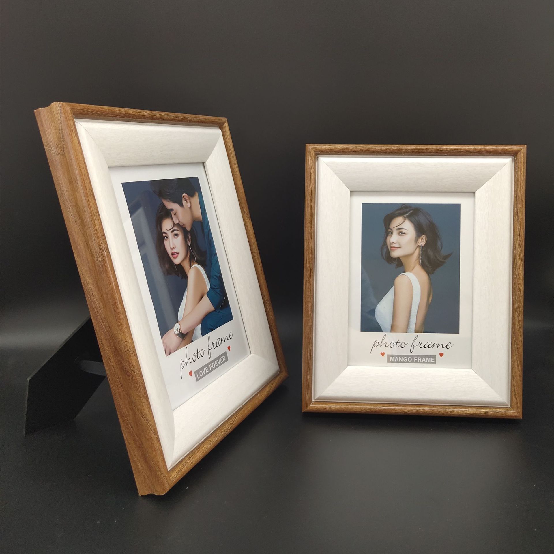 厂家直销 木质相框摆台高端深咖木纹皮革风6寸7寸8寸10寸定制批发