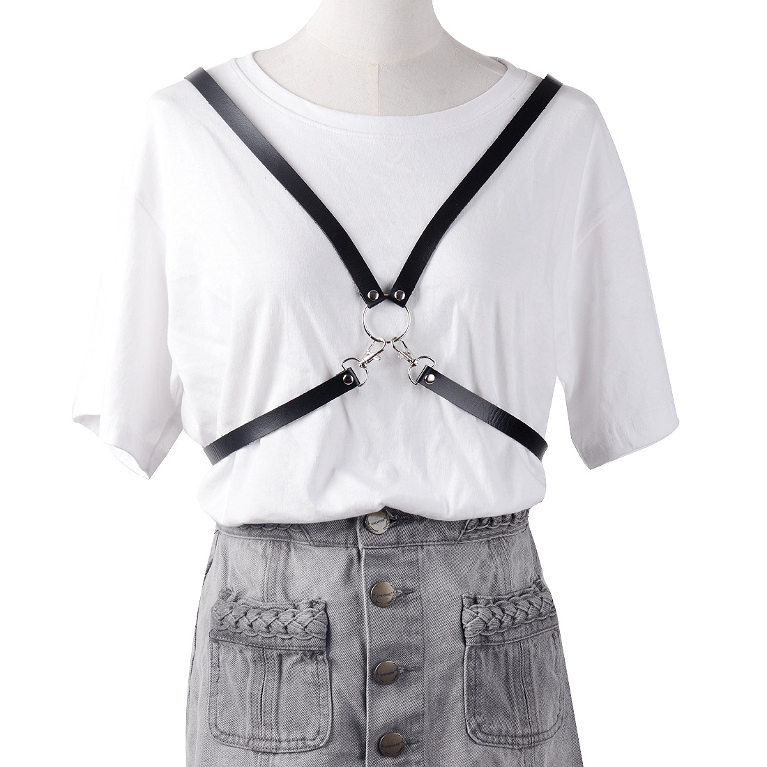 原宿简约手作朋克个性皮质束缚带链条百搭衬衫外穿装饰腰带配饰品