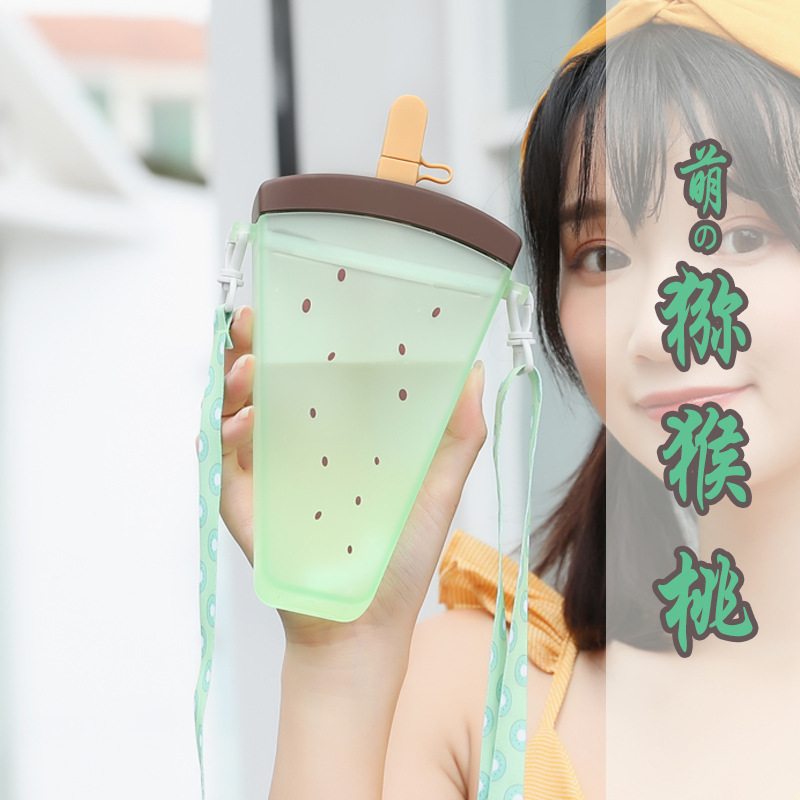 Douyin Online Influencer Cute Fruit Ice Cup Plastic Drinking Straw Strap Outdoor Student Adult Gift Watermelon Kettle