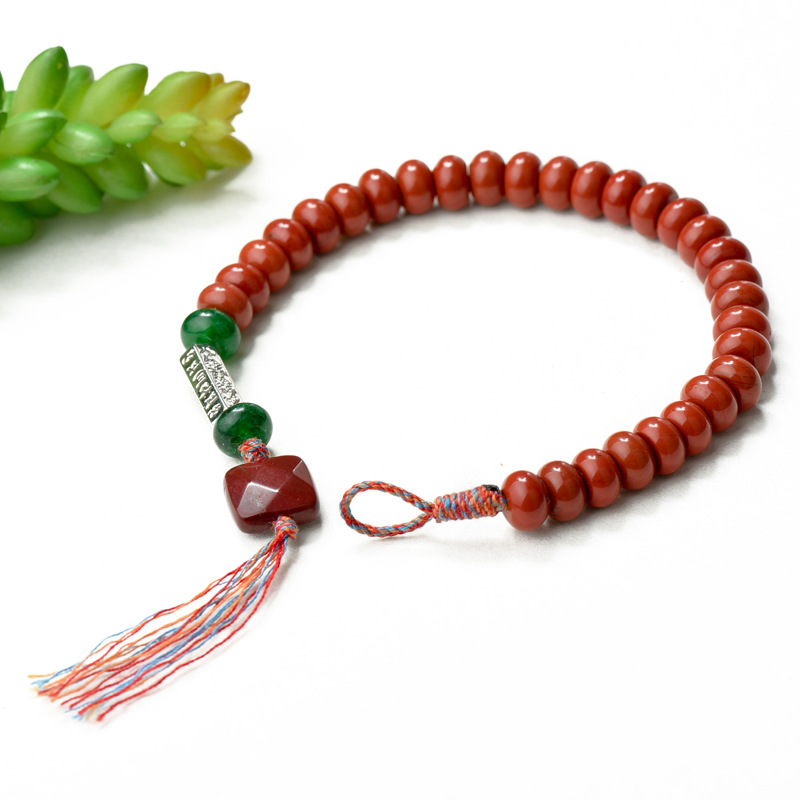 天然红碧玉手链六字真言鸡肝石绳编手串手绳男女款批发单圈手串