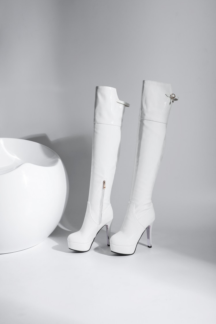 外贸跨境大码女靴批发33-50漆皮细跟防水台过膝靴女性感欧美长靴