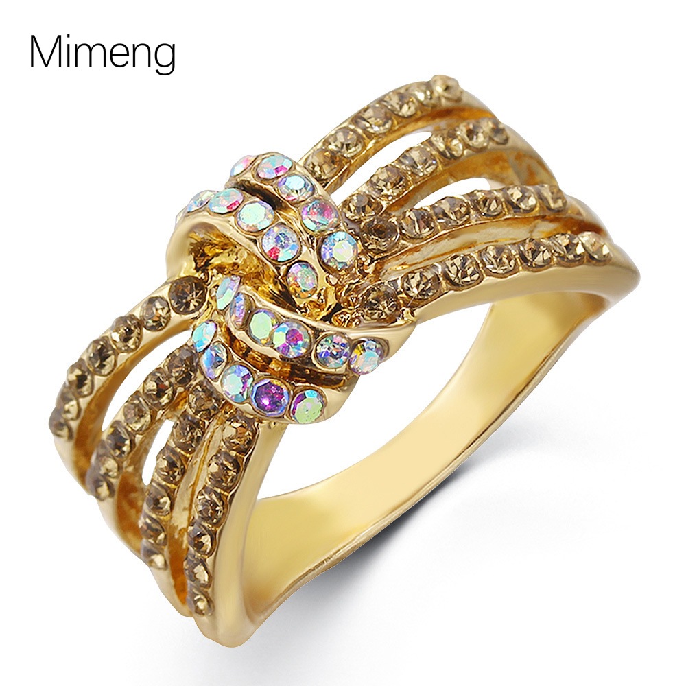 米萌饰品欧美时尚合金戒指 多彩缠绕结环戒指 锆石戒指女首饰批发