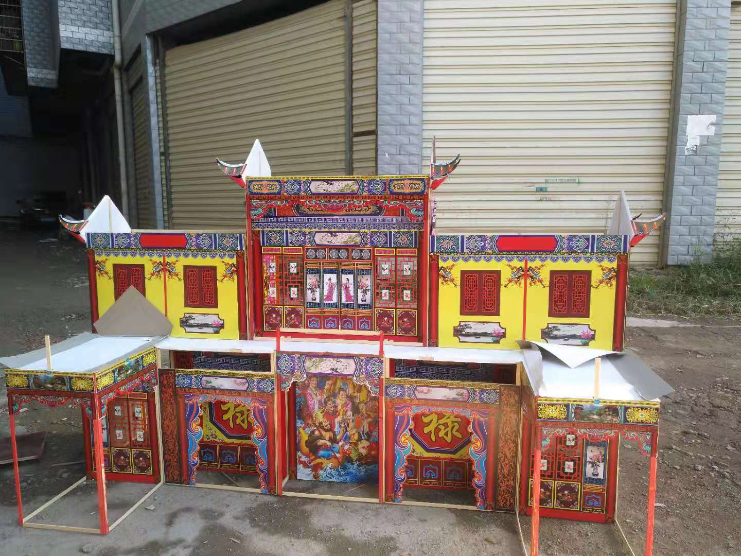 厂家直销230型四合院竹架灵房纸房子折叠冥屋 纸扎棺罩殡葬用品