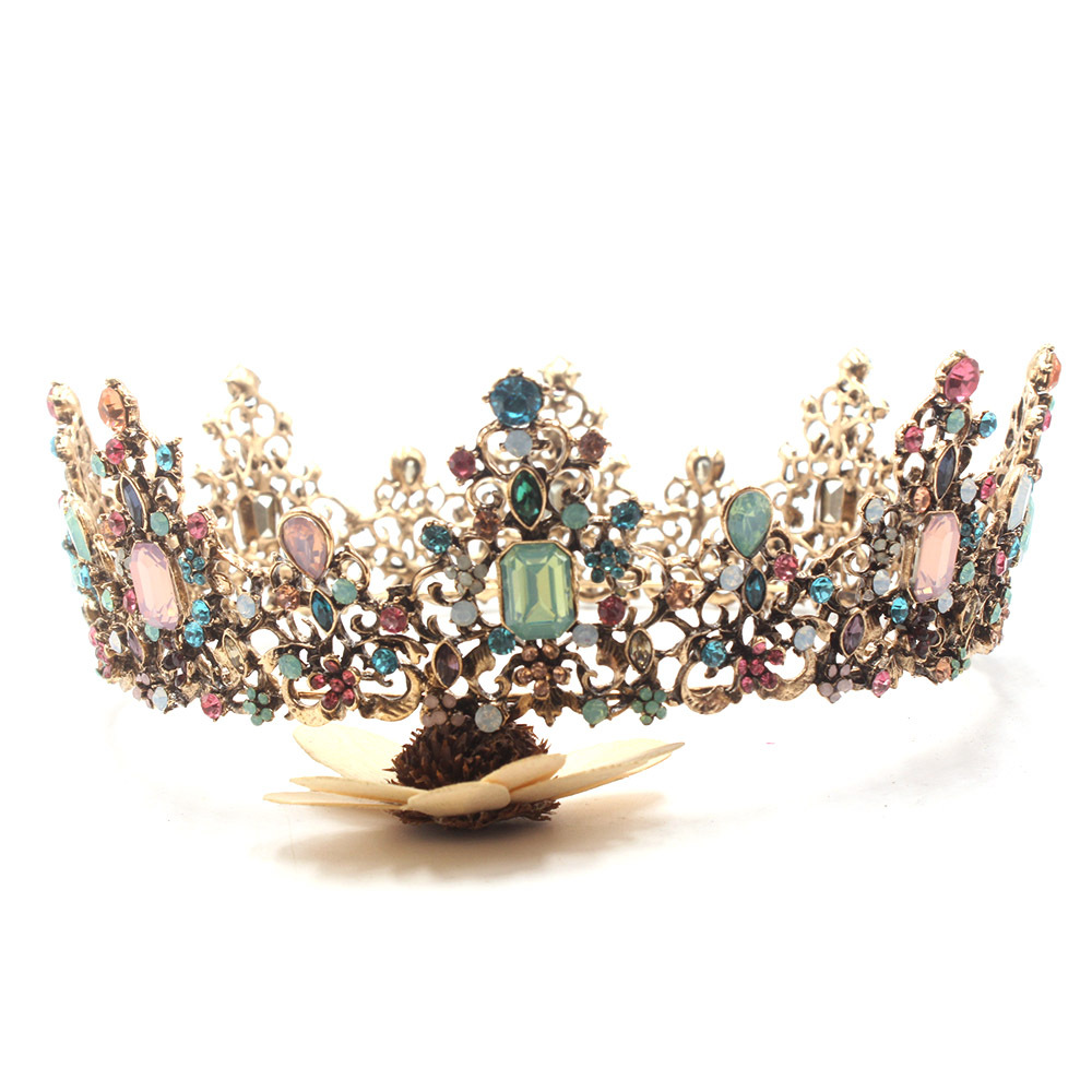 爆款欧美奢华复古彩钻大圆形新娘结婚皇冠女皇生日头冠影楼发饰