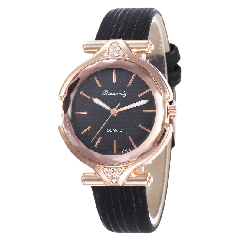 Cross-Border European and American Style Diamond-Embedded Fashion Watch Simple Flower Disk Leather Scale Watch Women's All-Match Retro Quartz Watch