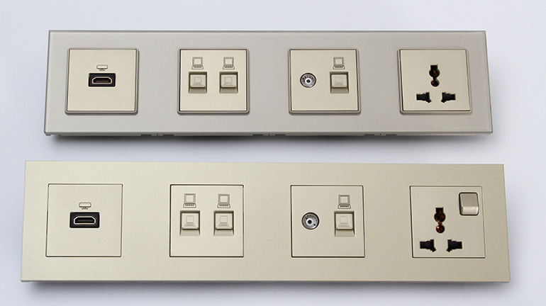 产地货源四连排墙壁插座组合面板 时尚香槟金玻璃酒店公寓写字楼