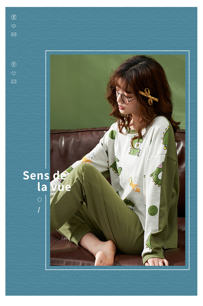 雪可儿新品秋季全棉睡衣可爱卡通图案学生运动两件套套装一件代发