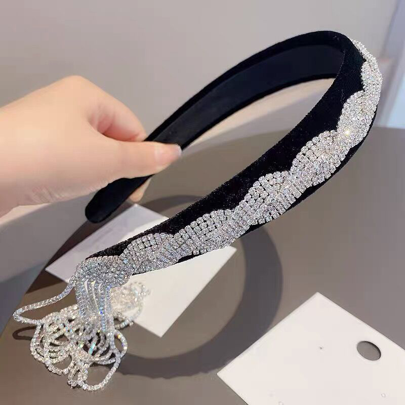 复古水钻流苏后挂式发箍女满钻水晶气质网红头箍个性夹头发卡发饰