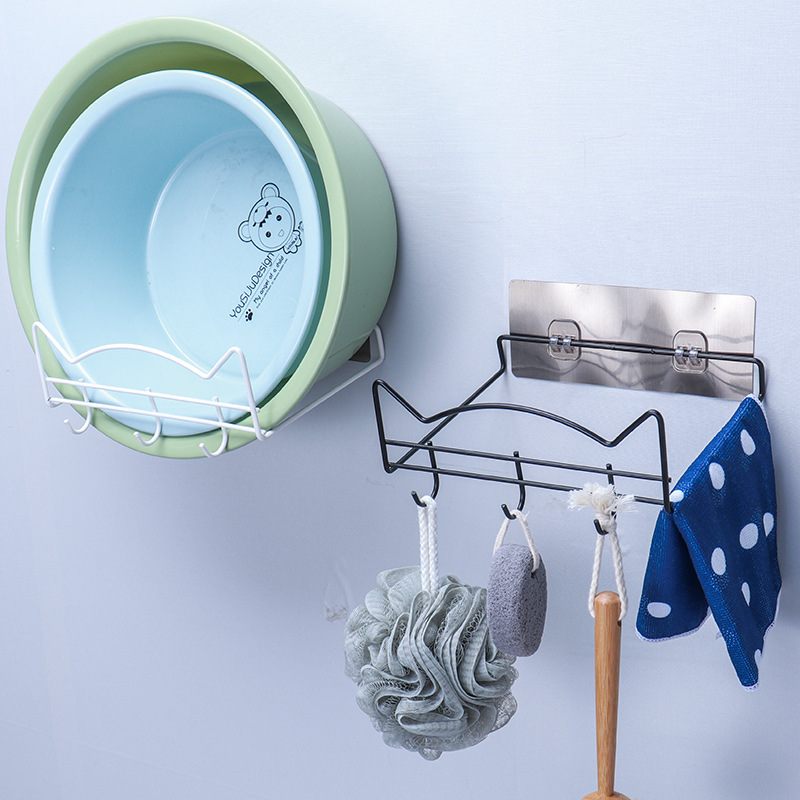 免打孔脸盆挂架铁艺浴室收纳架挂钩卫生间置物架壁挂放洗脸盆架子